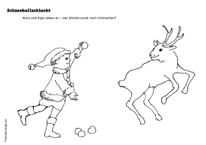 Rästel-Adventskalender-Ausmalbild: Knuts Schneeballschlacht mit Kaja